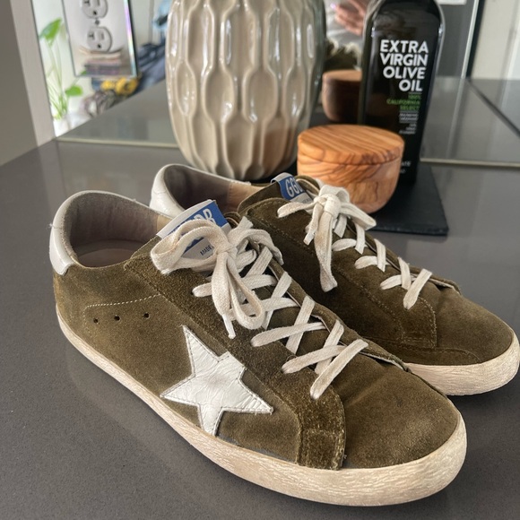 Golden Goose Shoes - Golden Goose Green Suede Sneakers with White Accent GGDB